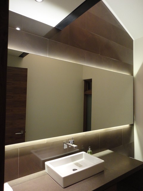 Backlit Mirror Powder Room contemporary-powder-room