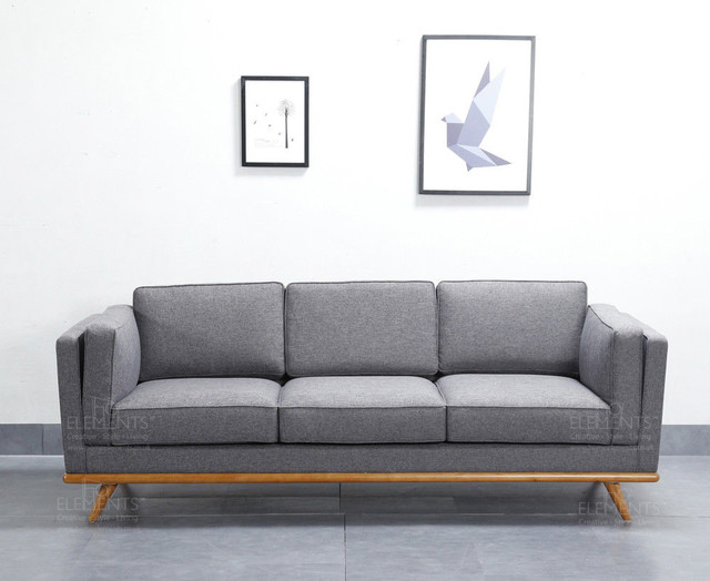 Scandinavian Style Grey 3-Seater Sofa, Solid Wood