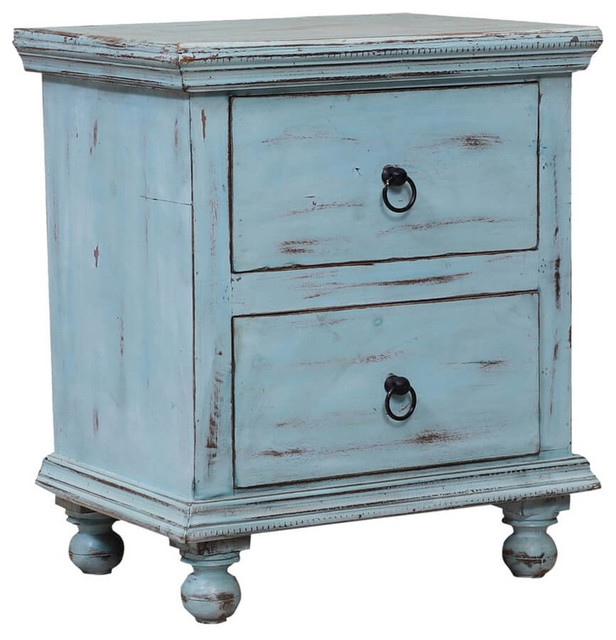 Corydon Distressed Blue Reclaimed Wood 2 Drawer Nightstand Farmhouse
