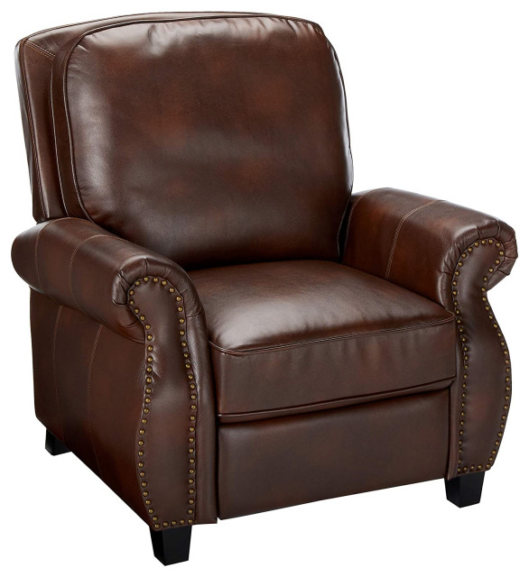 Traditional Recliner, 2 Tone Brown PU Leather With Nailhead Trim Accent