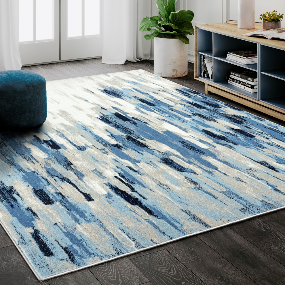 Abani Porto PRT140B Contemporary Blue and Beige Abstract Area Rug