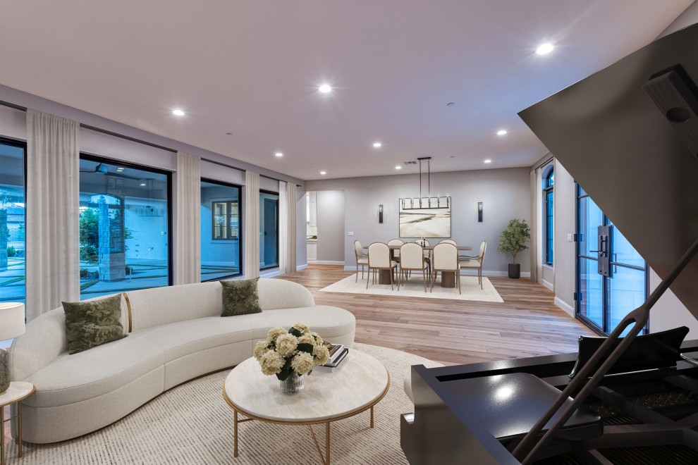 Grand Piano & Open Concept Living Room | French Country Transitional Estate