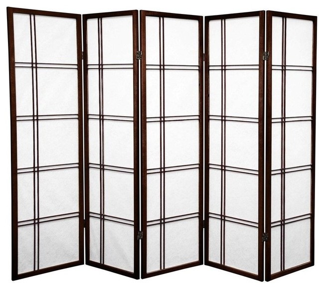 5' Tall Double Cross Shoji Screen, Walnut, 5 Panels