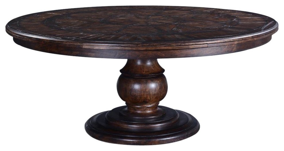 Dining Table Barcelona Round 6Ft Parquet Top Pedestal Base