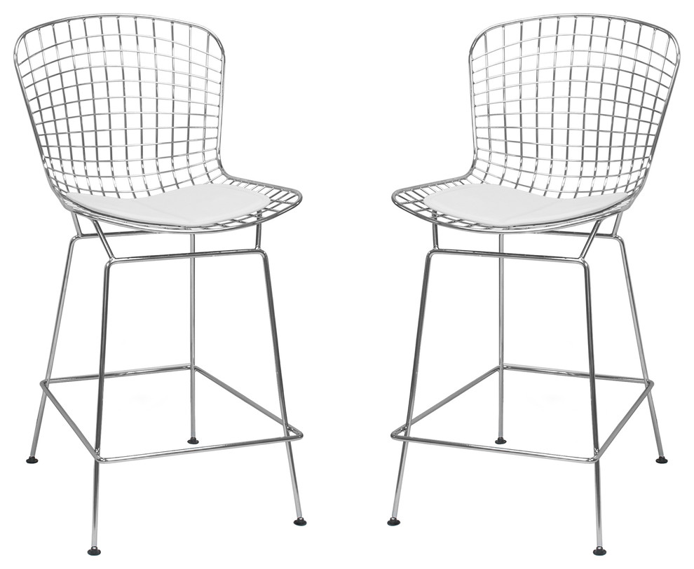 Mid Century Modern Chrome Wire Counter Stool, Set of 2 - Contemporary ...