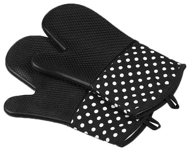 Kitchen Gloves Cooking Gloves Silicon E Oven Mitts Black, 2Piece Set