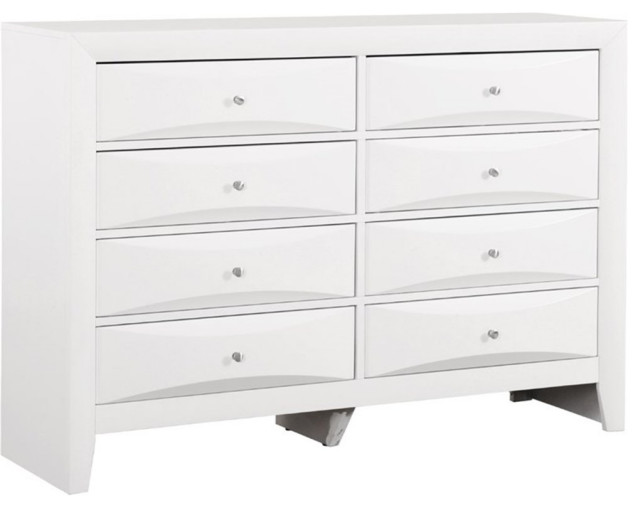 Maklaine Contemporary Engineered Wood 8 Drawer Dresser in White