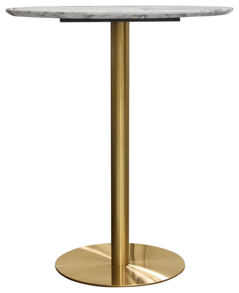 Stella Round Bar Height Table With Gold Metal Base, White