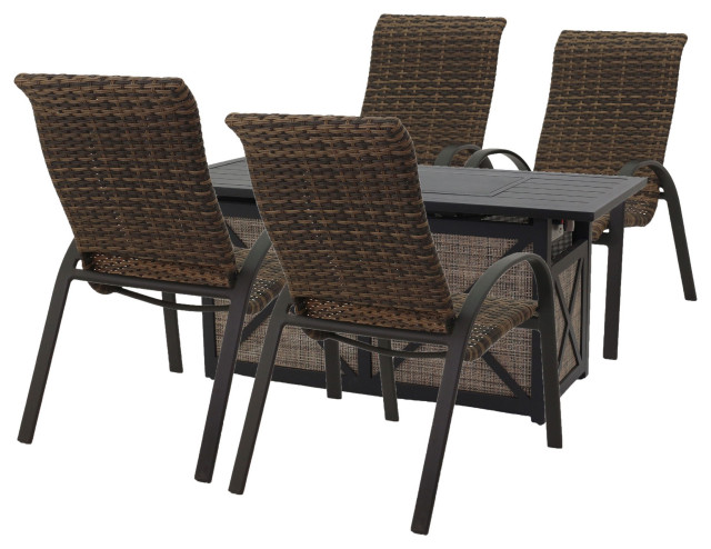 Courtyard Casual Santa Fe 5-Piece Rectangle Sling Fire Pit Wicker Set ...