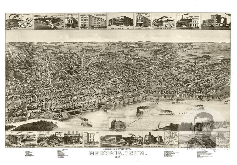 Old Map of Memphis Tennessee 1887, Vintage Map Art Print, 12