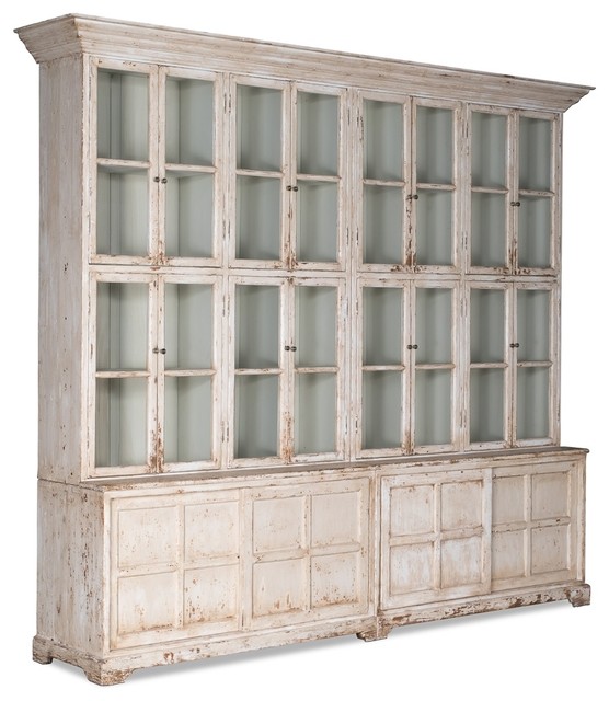 Cabinet Glass Front Pine Antique White Farmhouse China
