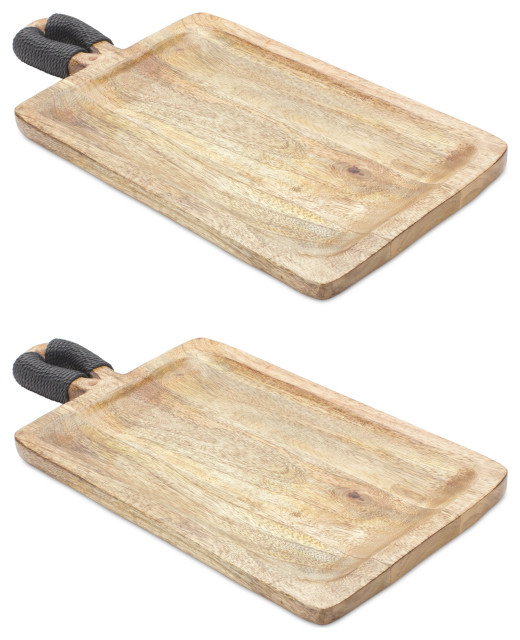 Mango Wood Tray, 2Piece Set Rustic Serving Trays by Melrose