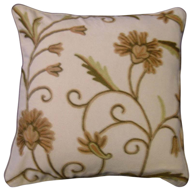 Crewel Pillow Susan Cream Cotton (16x16)