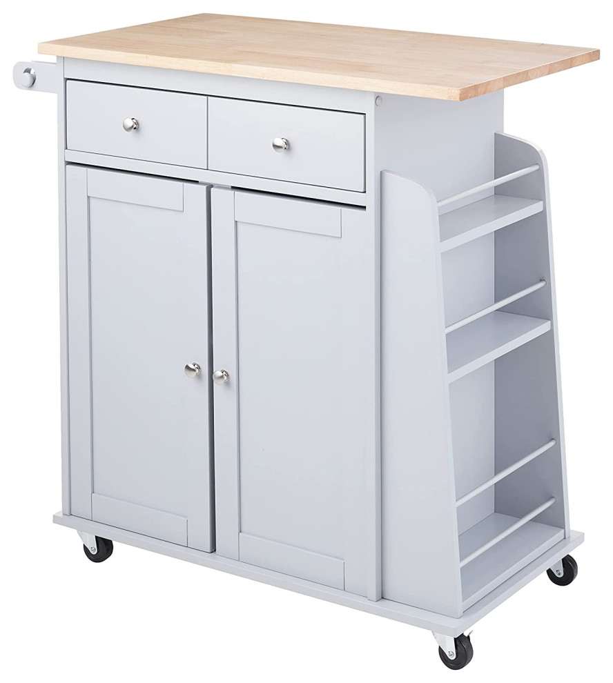 Kitchen Cart with Caster Wheels, Natural and Gray Transitional