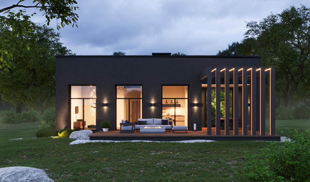 Современный дом для одной семьи простой формы с гаражом на одну машину