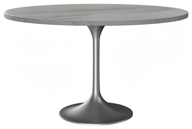 LeisureMod Verve Round Dining Table with Resin Top and Brushed Chrome ...