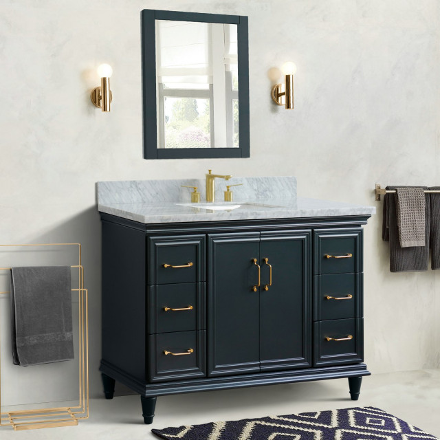 49" Single Sink Vanity, Dark Gray Finish With White Carrara Marble ...