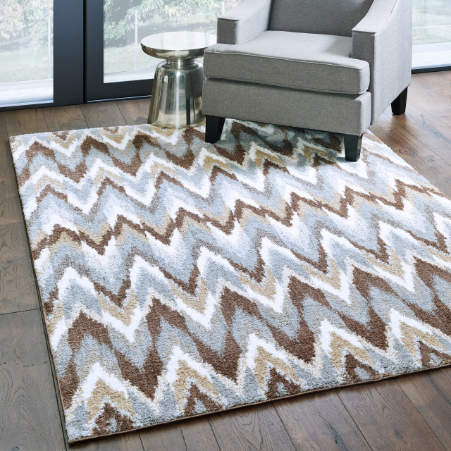 Viviana Chevron Waves Grey/ Taupe Area Rug, 2'x3' Mediterranean Area Rugs by Newcastle