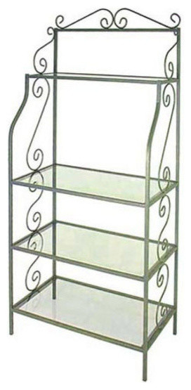 24" French Bakers Rack With 4 Wood Graduated Shelves, Aged Iron, 24", Cherry