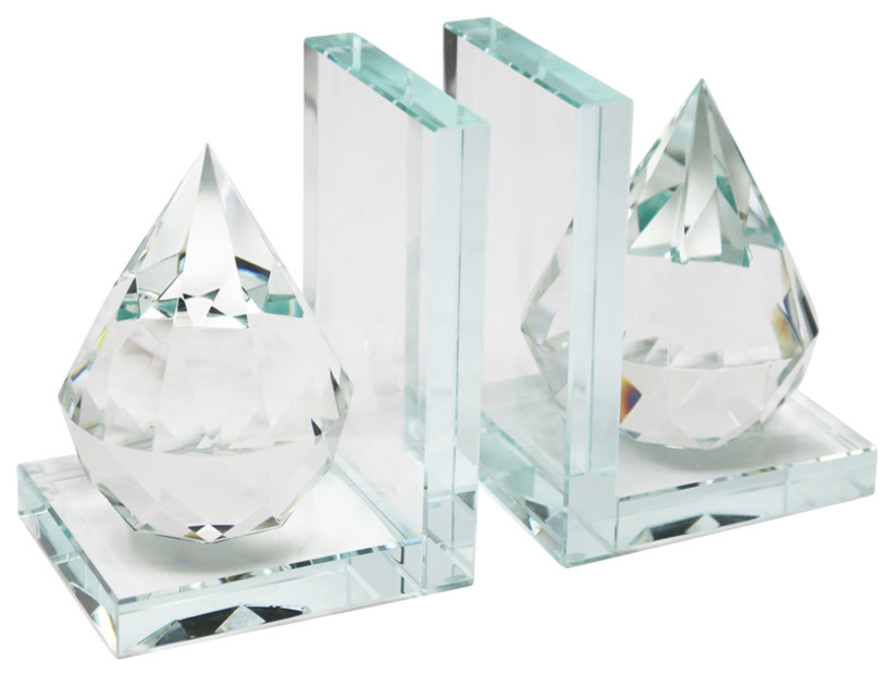Beautiful Natural Crystal Diamond Bookends, Clear, Set of 2