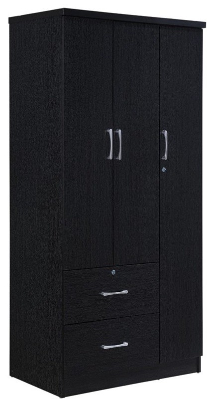 Hodedah 3 Door Armoire With 2 Drawers, Black Armoire Wardrobe