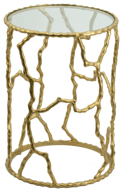 24" Round Accent Table, Intricate Metal Twig Inspired Open Frame, Gold ...
