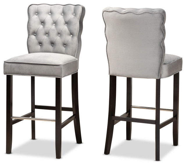 Daphne Modern Dark Grey Velvet and Dark Brown Finish Wood 2Piece Bar