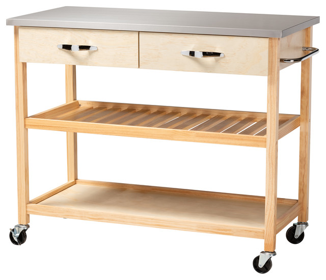 Riley Pine Wood And Stainless Steel 2, Inexpensive Kitchen Island Cart