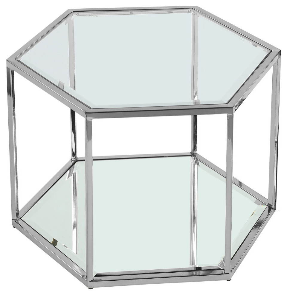 Sei Glass Top Coffee Table With Mirrored Base, Chrome, 1-Piece