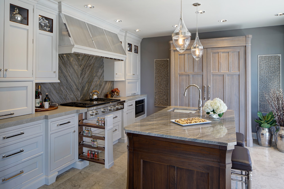 Photo of a transitional kitchen in Chicago with with island.