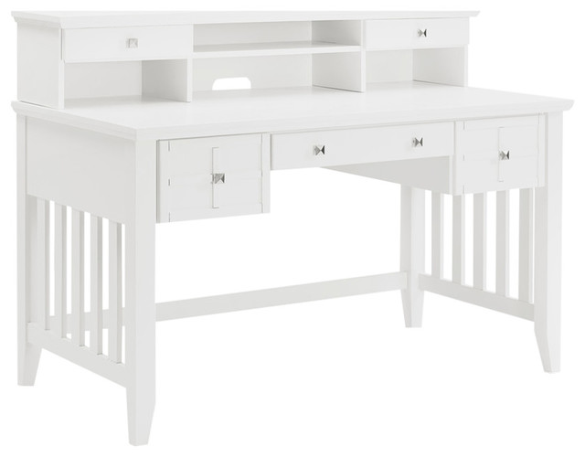 Adler Computer Desk With Hutch, White Finish Transitional Desks And