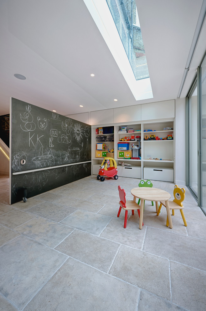 This is an example of a contemporary gender-neutral kids' room in Surrey.