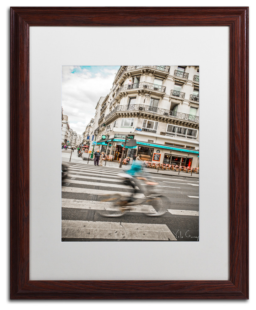 "Paris Bicycle Rider" Framed Art by Yale Gurney, Wood, White, 16"x20"