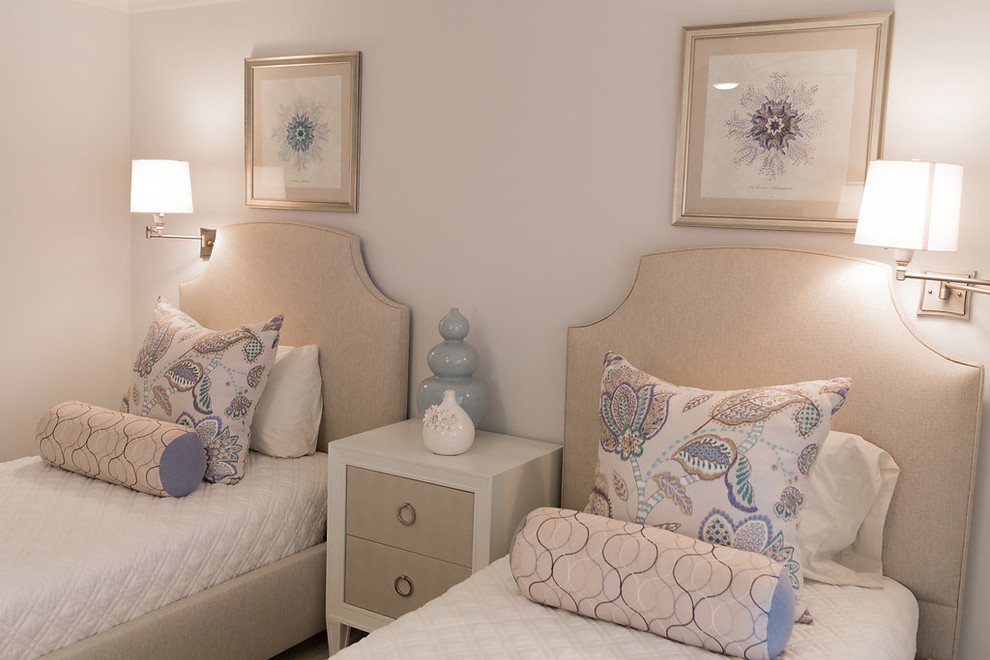 Bedroom - transitional guest carpeted and beige floor bedroom idea in Miami