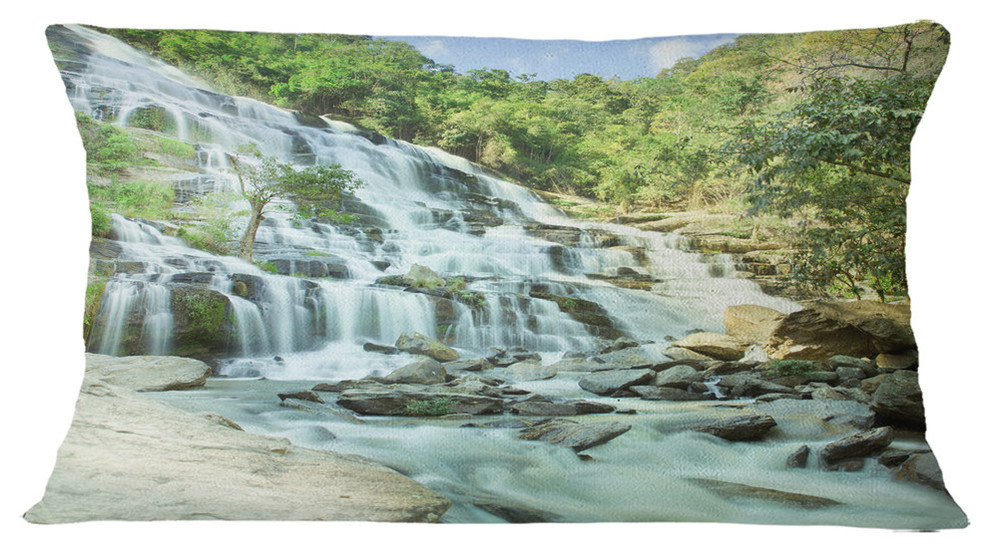 Maeyar Waterfall Landscape Photography Throw Pillow Rustic Decorative Pillows By Design Art Usa