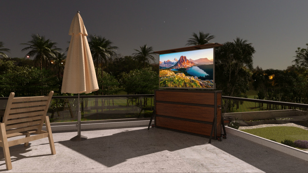 Beachfront Terrace Viewing Area | IntelliCube Outdoor TV （at night）Lift Cabinet（