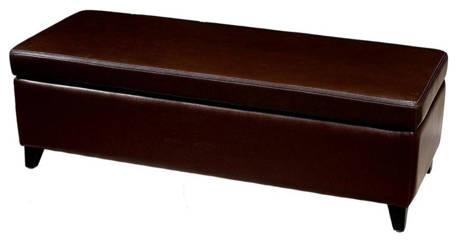 Leather Bench Ottoman, Dark Brown