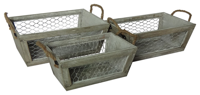 Chicken Wire Wooden Crates Set Of 3