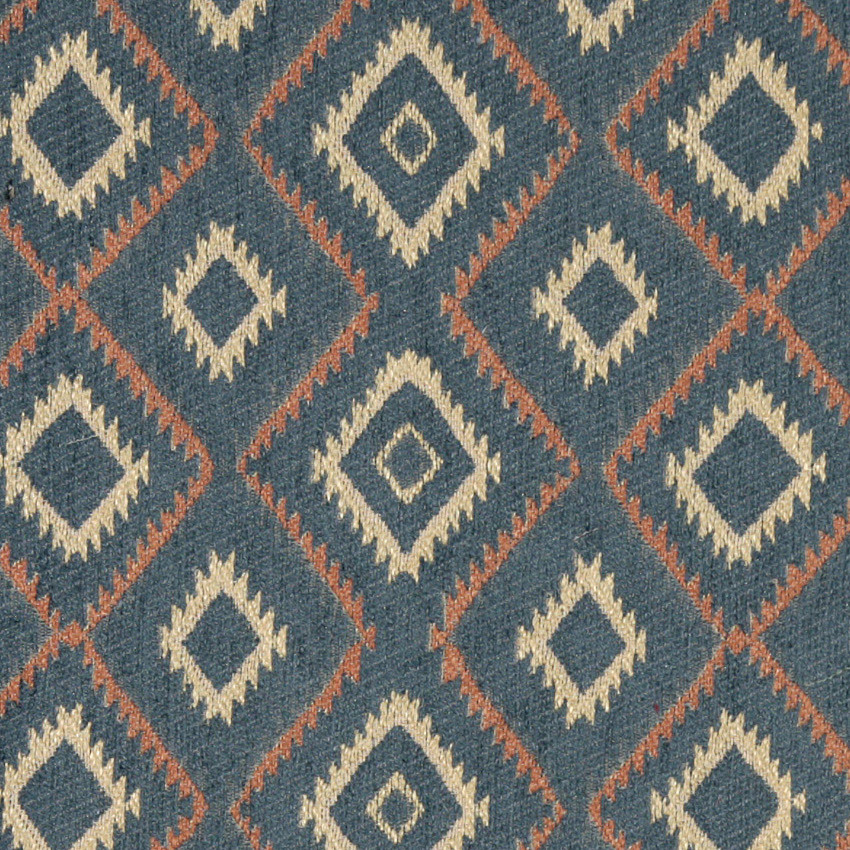 Blue, Salmon and Beige, Diamond Southwest Style Upholstery Fabric By The Yard