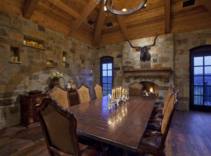 Example of a mountain style dining room design in Austin