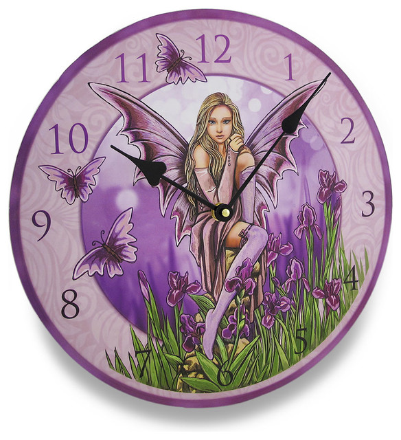 Lisa Parker Purple Iris Fairy Round Wall Clock