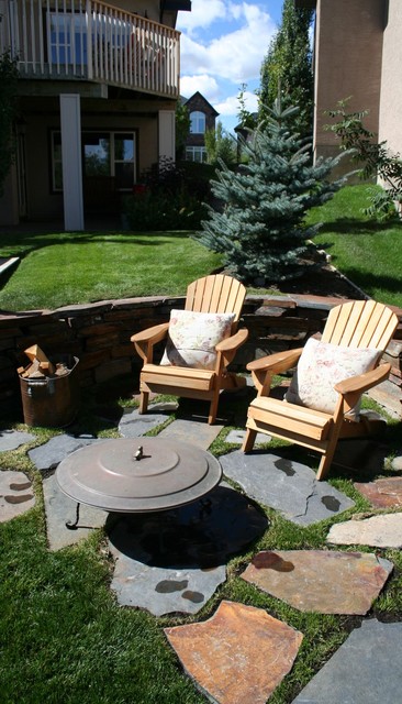 Stone Patio With Portable Fire Pit Traditional Patio Calgary