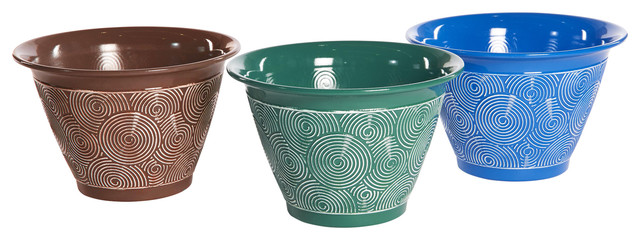 Brompton Ceramic-Effect Planters, Multicolour, Set of 3