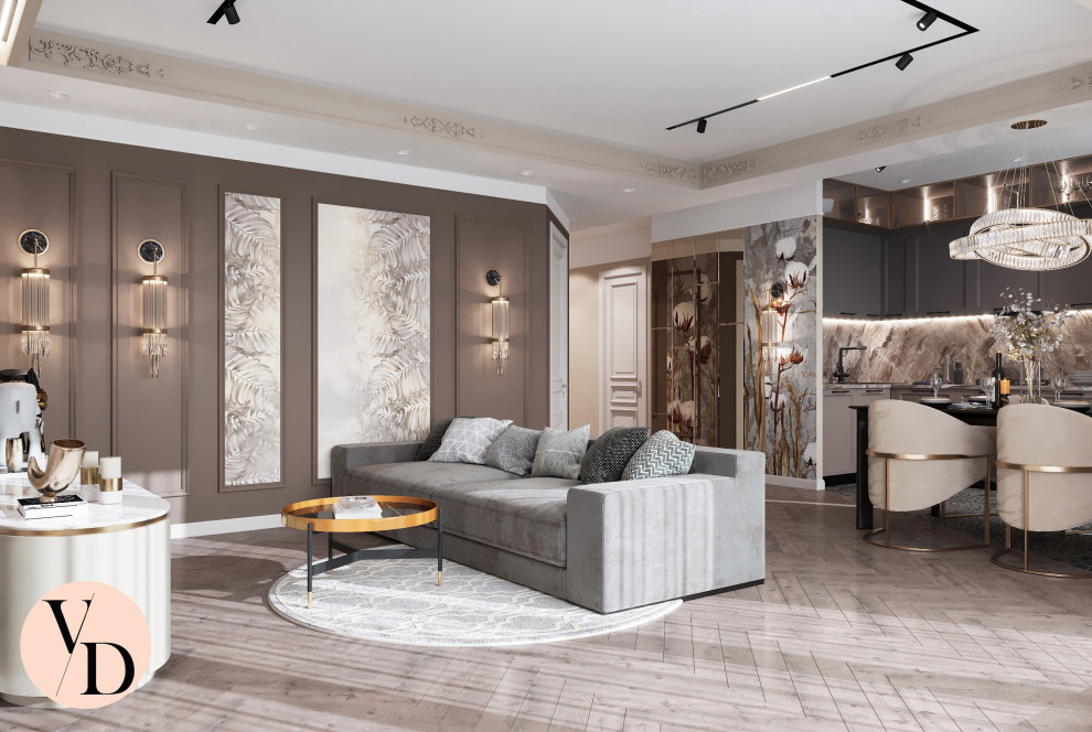 Дизайн проект гостиной, объединенной с кухней