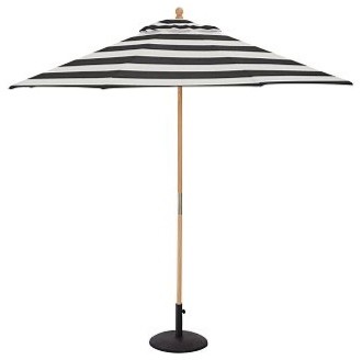 Round Market Umbrella with Teak Pole, 9', Sunbrella(R) Awning Stripe, Black/Whit