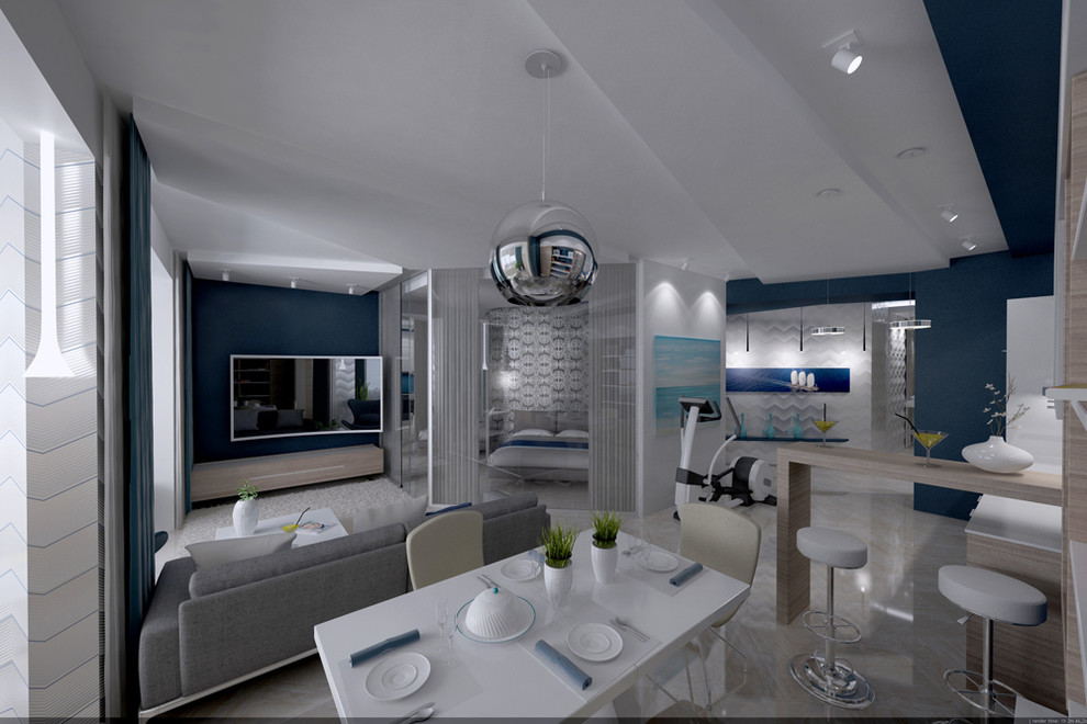Дизайн проект квартиры в городе Сочи, минимализм морской