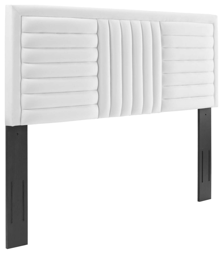 Believe Channel Tufted Performance Velvet Full/Queen Headboard, White
