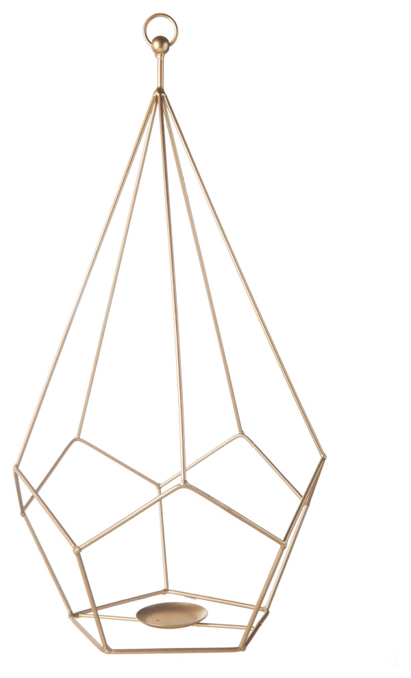 Octagon Metal Candle Holder Metallic Gold Finish, Large Contemporary