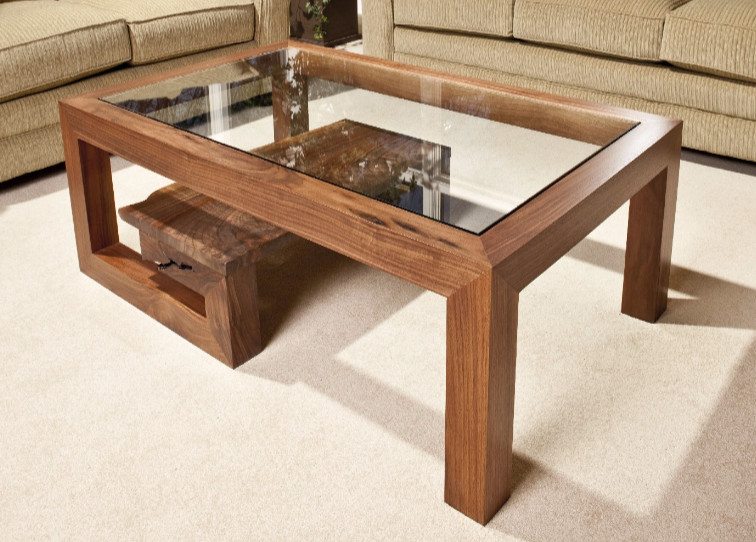 Burl Dining Table with Glass T / Walnut BaseBurl Dining Table with Glass top/Wal