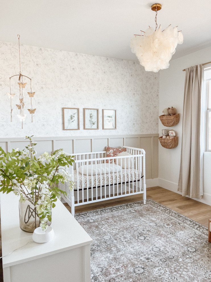 Subtle floral Nursery - Calm nursery interior featuring Subtle Floral Removable Wallpaper Design from our kids design collection.